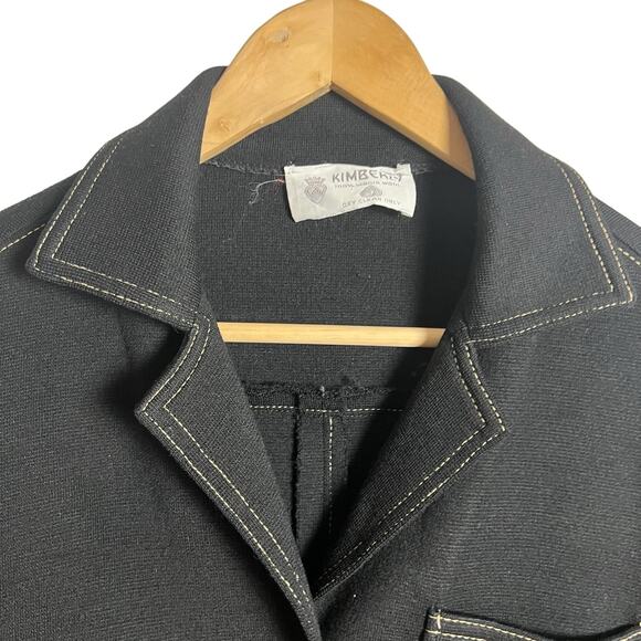 Vintage Kimberly Black Wool Knit Belted Button Front Patch Pocket Jacket Size L - Picture 2 of 12